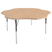 60" x 60" Flower T-Molding Activity Table with Adjustable Standard Swivel Glide Legs - Maple/Maple/Black