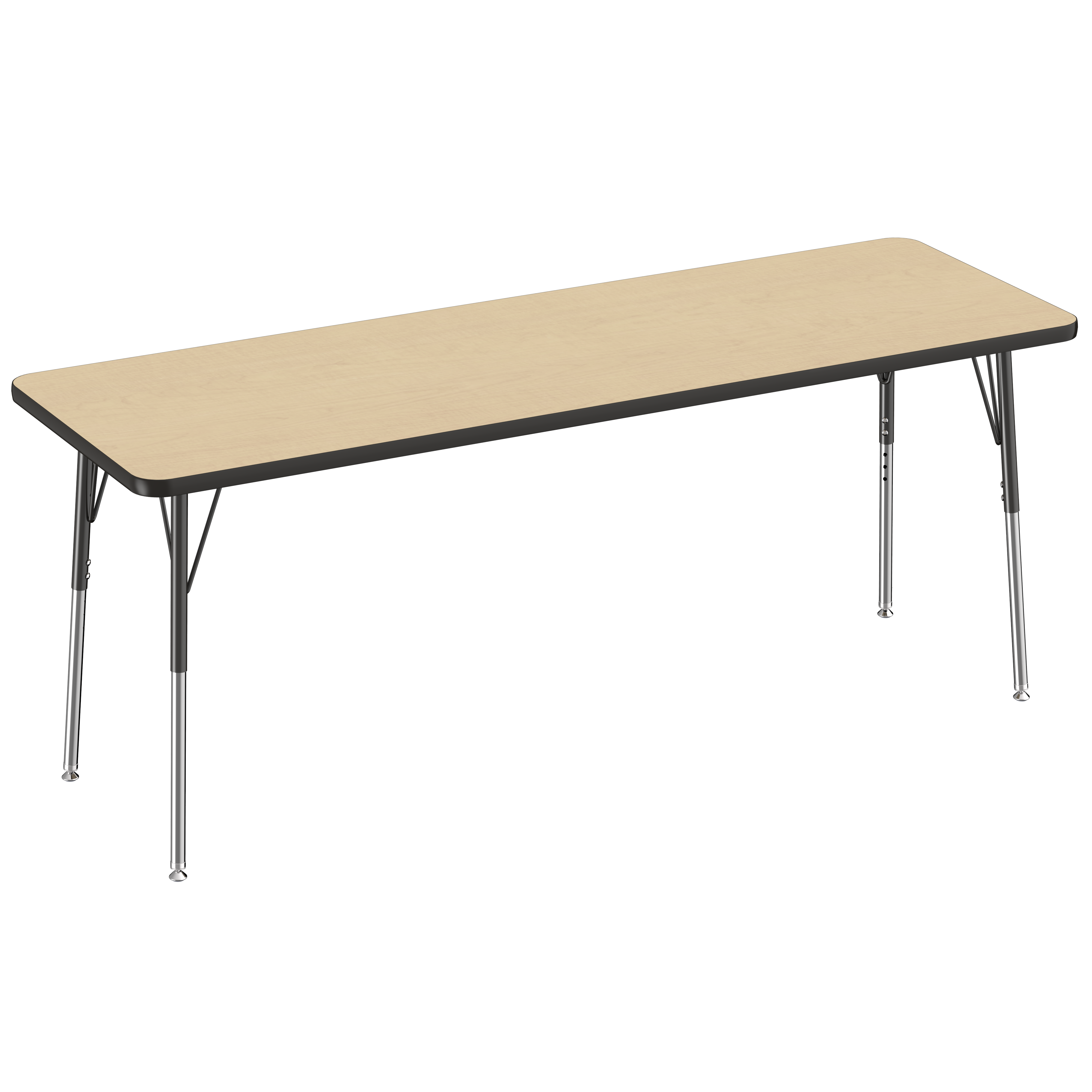 24" x 72" Rectangle T-Molding Activity Table with Adjustable Standard Swivel Glide Legs - Maple/Black