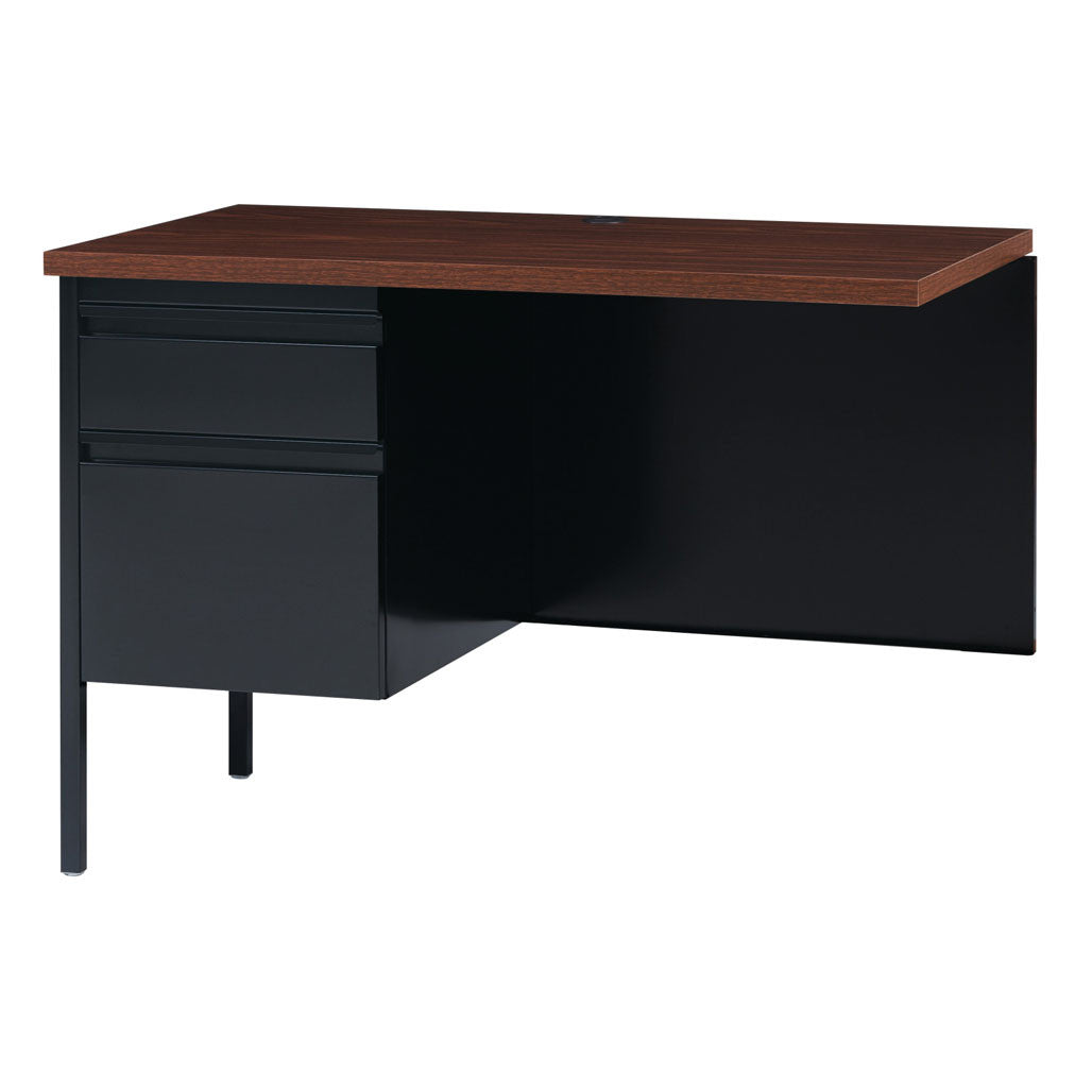 OfficeSource Raleigh 42"W Single Pedestal Steel Return - Walnut - Black Frame