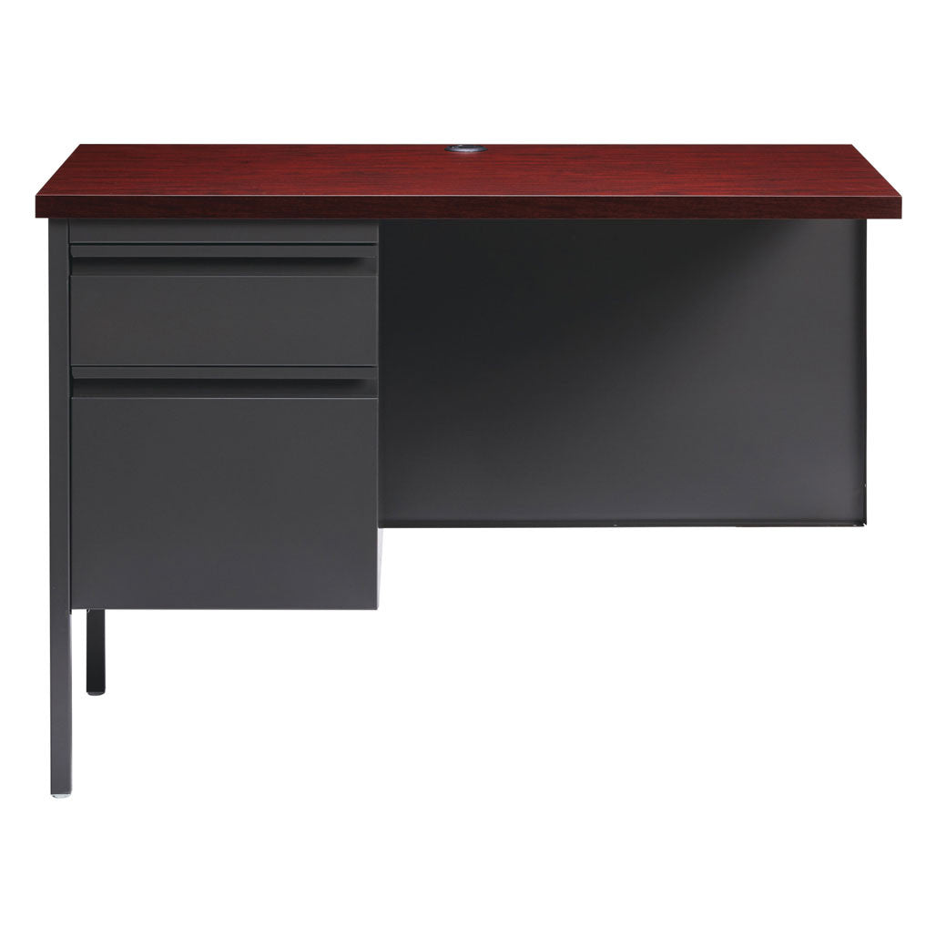 OfficeSource Raleigh 42"W Single Pedestal Steel Return - Mahogany - Charcoal Frame