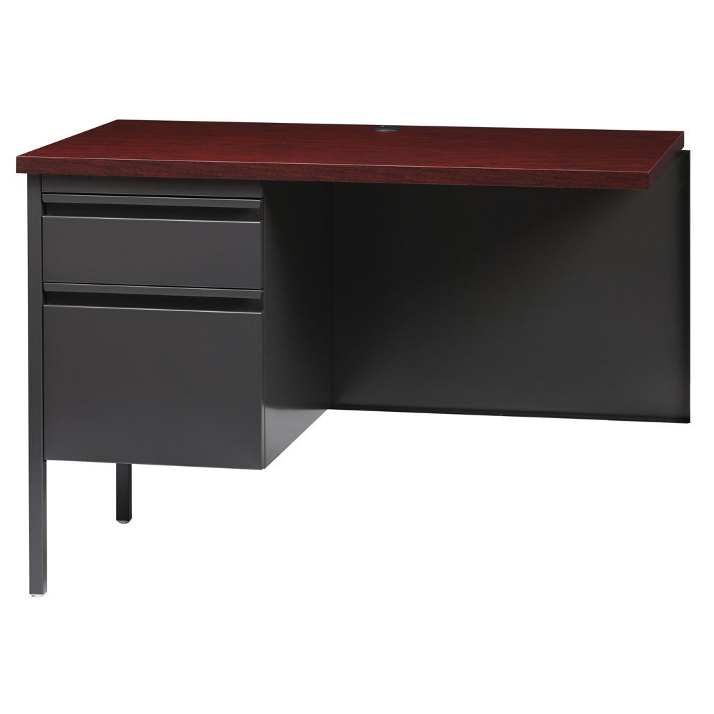 OfficeSource Raleigh 42"W Single Pedestal Steel Return - Mahogany - Charcoal Frame