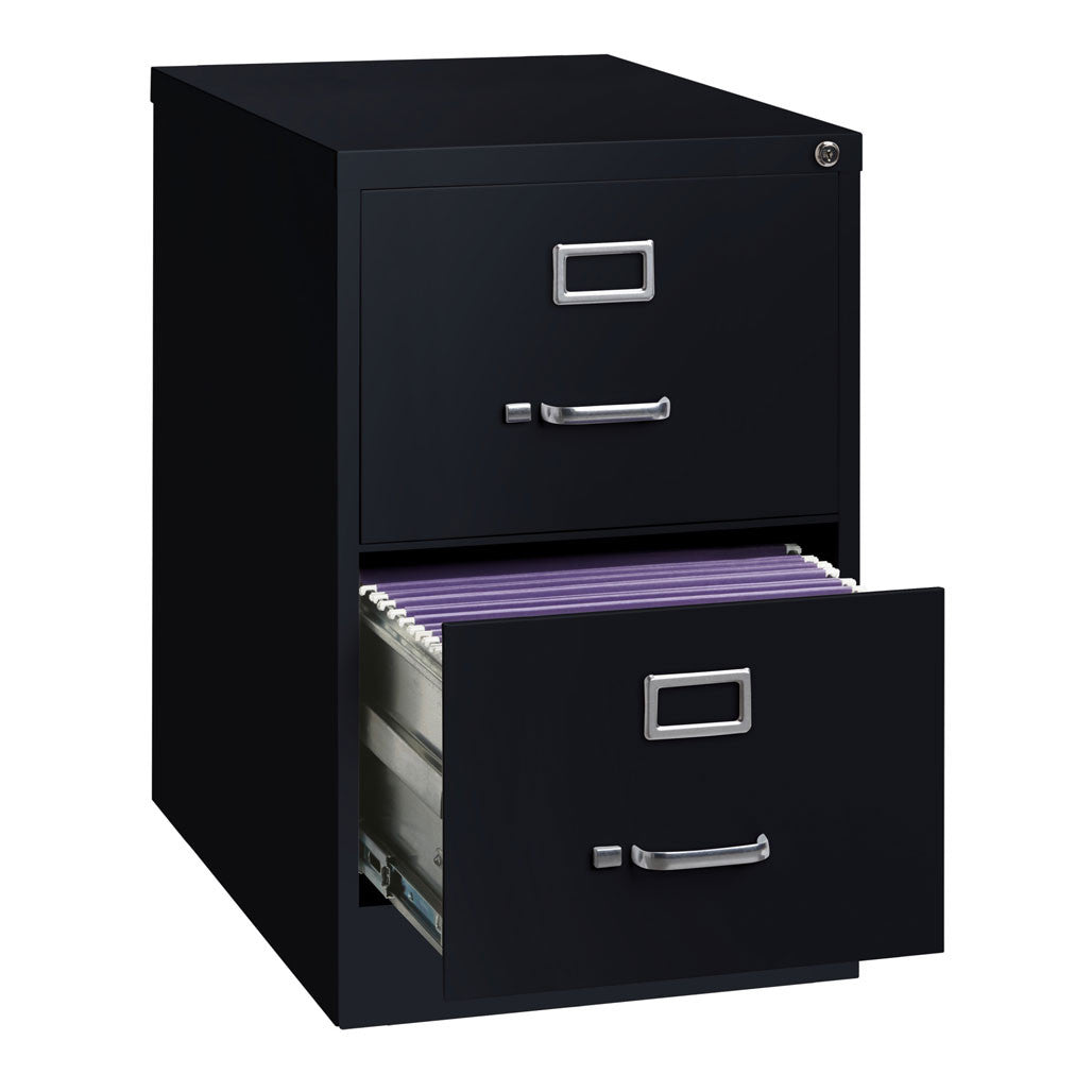OfficeSource Steel Vertical File Collection 2 Drawer Vertical File Cabinet, 26.5" Deep, Legal - Black