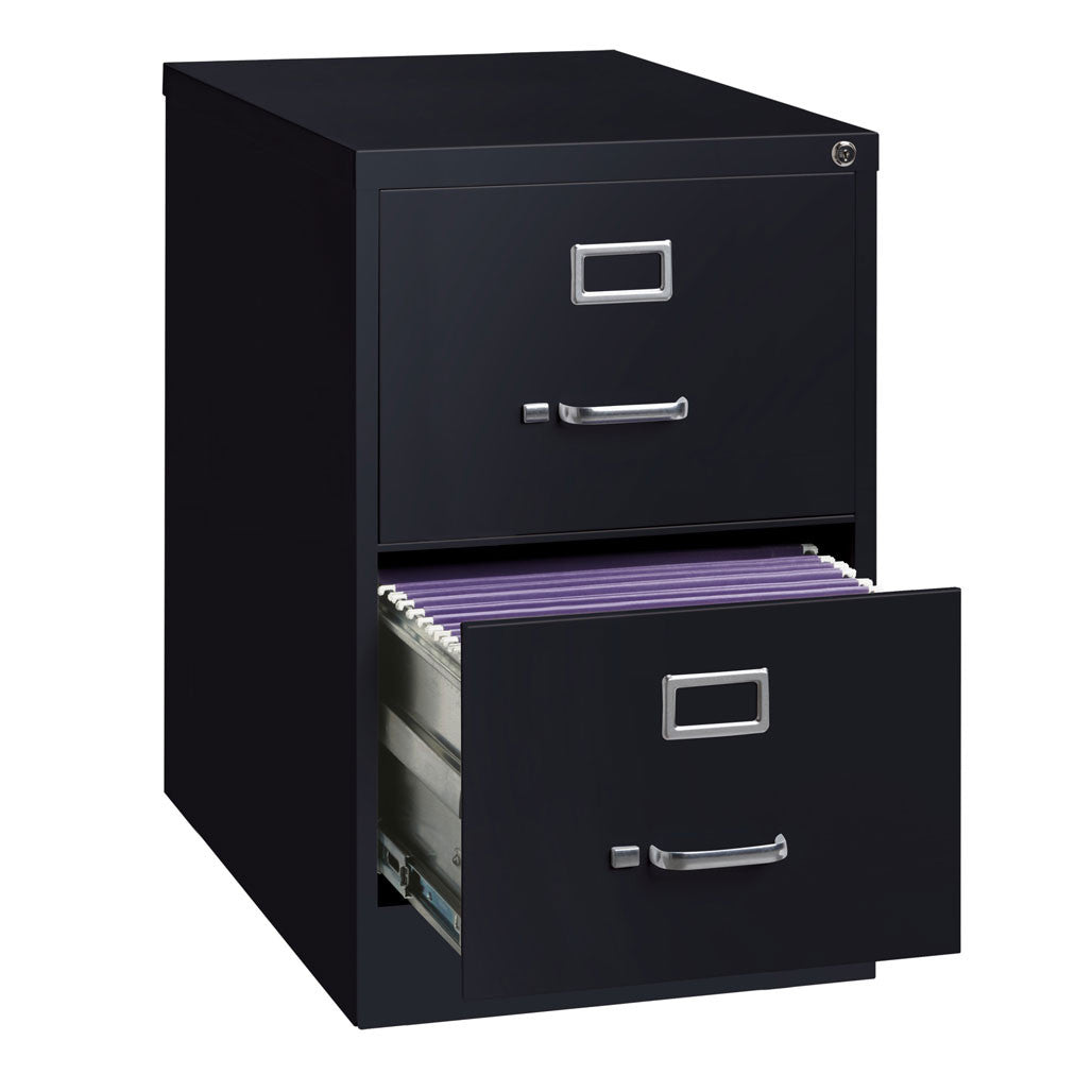 OfficeSource Steel Vertical File Collection 2 Drawer Vertical File Cabinet, 26.5" Deep, Letter - Black