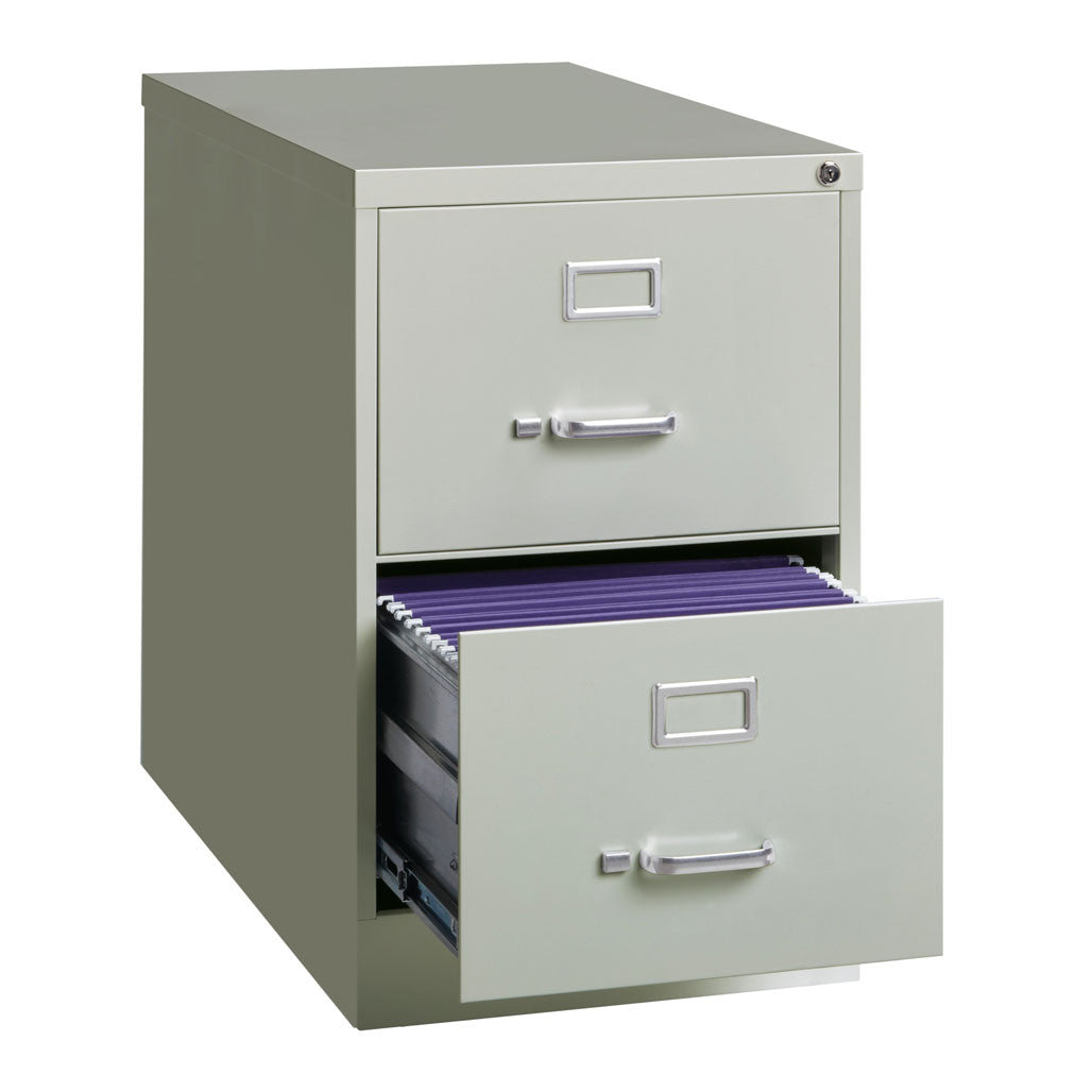 OfficeSource Steel Vertical File Collection 2 Drawer Vertical File Cabinet, 26.5" Deep, Letter - Light Gray