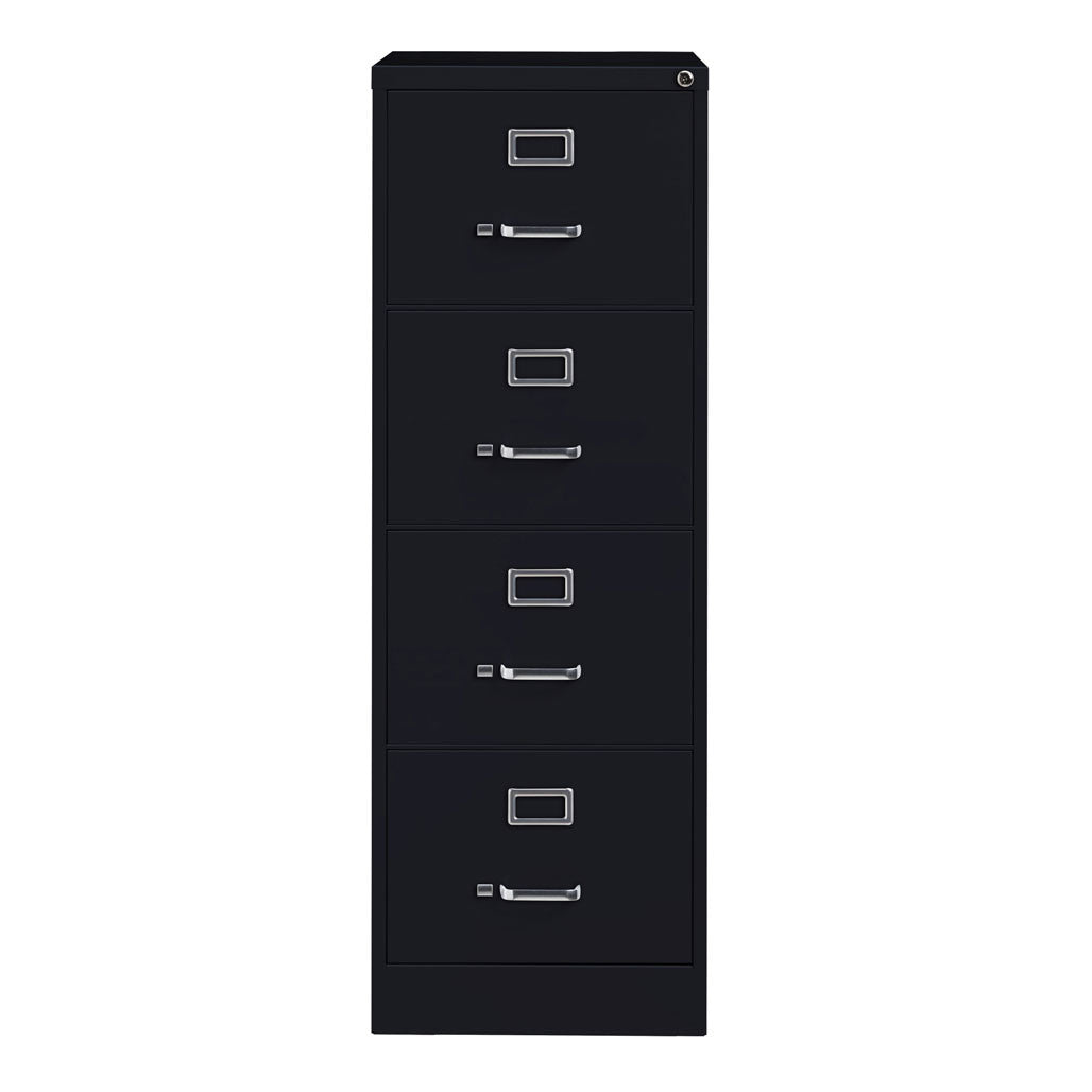 OfficeSource Steel Vertical File Collection 4 Drawer Vertical File Cabinet, 26.5" Deep, Legal - Black