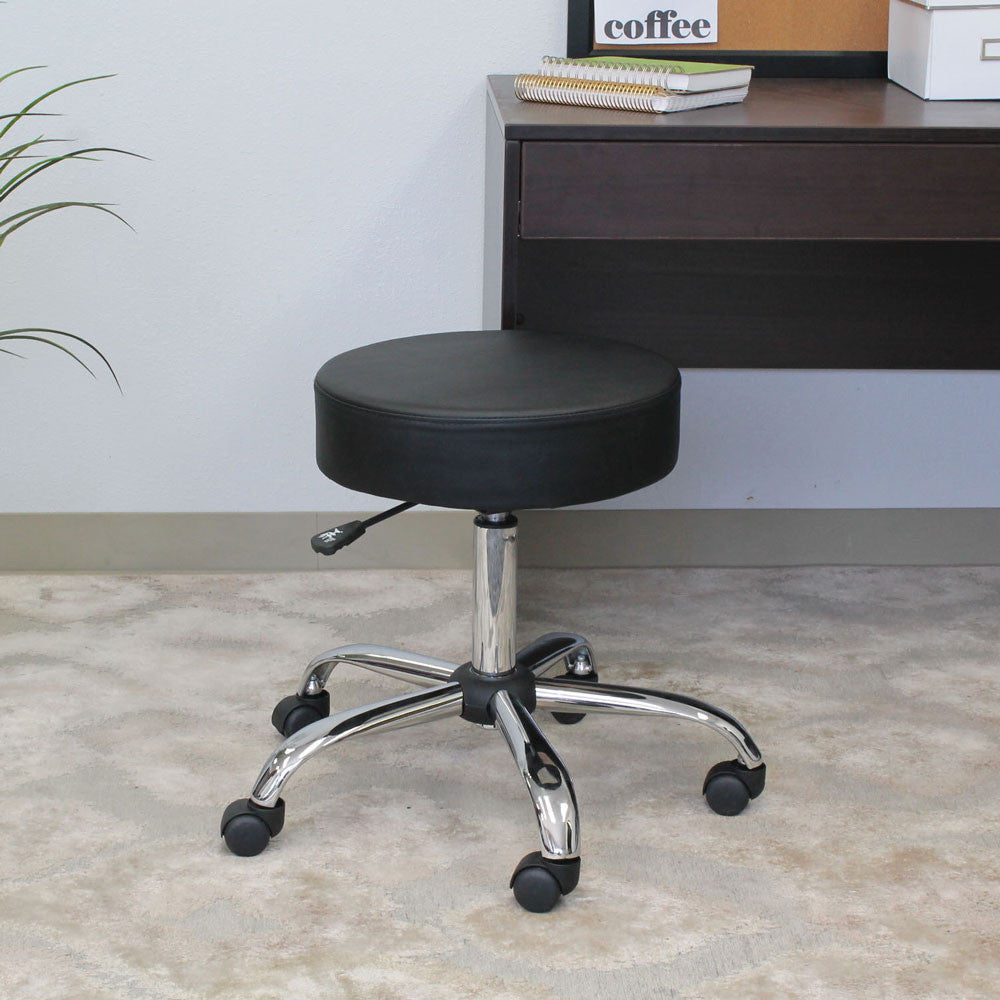 OfficeSource Medical Stools Medical Stool with Polished Chrome Base - Black Antimicrobial Vinyl