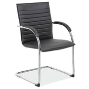 OfficeSource Ridge Sled Based Guest Chair with Chrome Frame - Black Leather Soft Vinyl