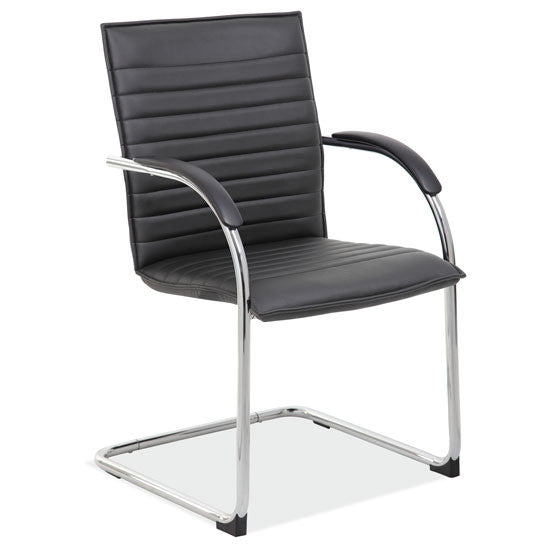 OfficeSource Ridge Sled Based Guest Chair with Chrome Frame - Black Leather Soft Vinyl