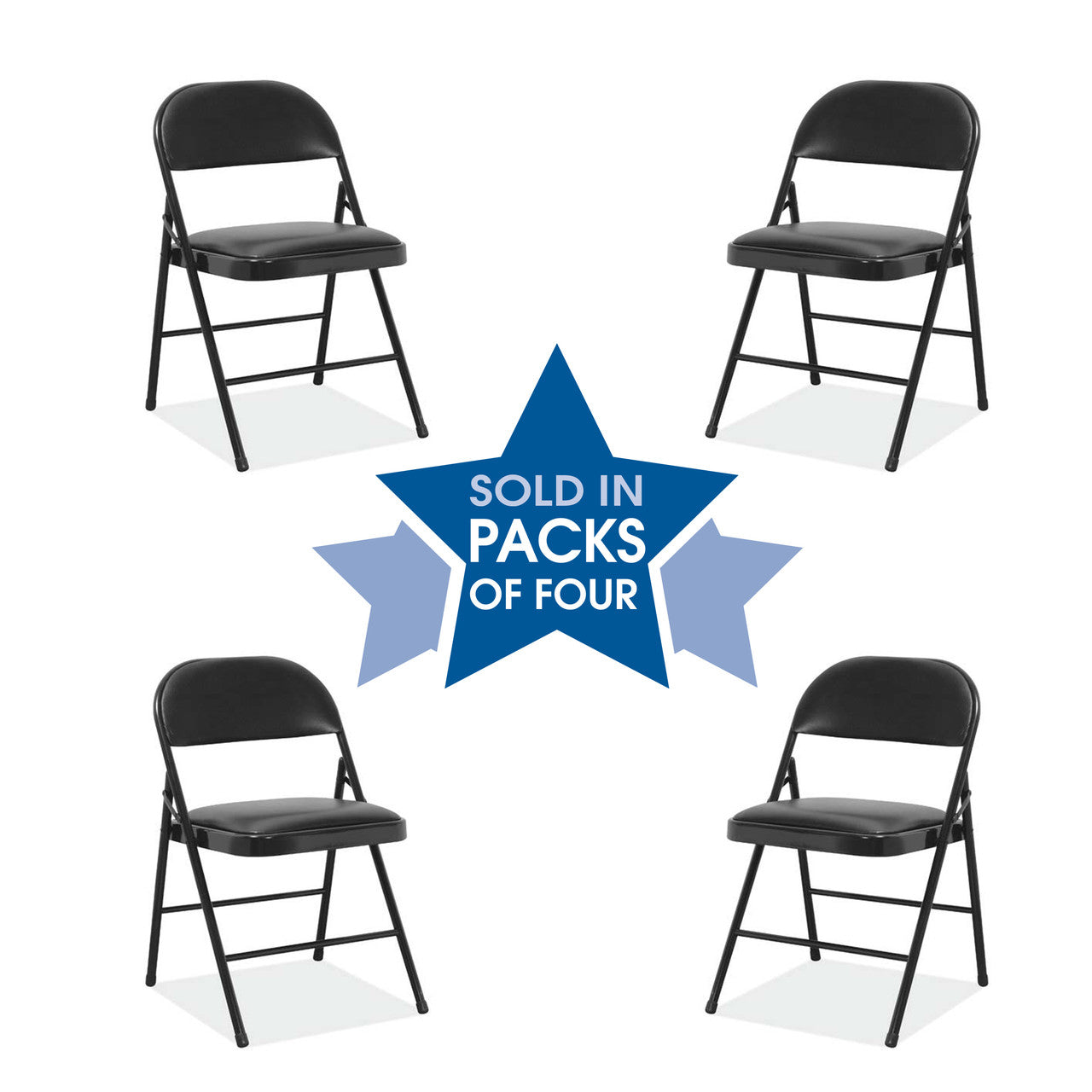 OfficeSource  Steel Folding Chair with Padded Seat and Back - Set of 4 - Black