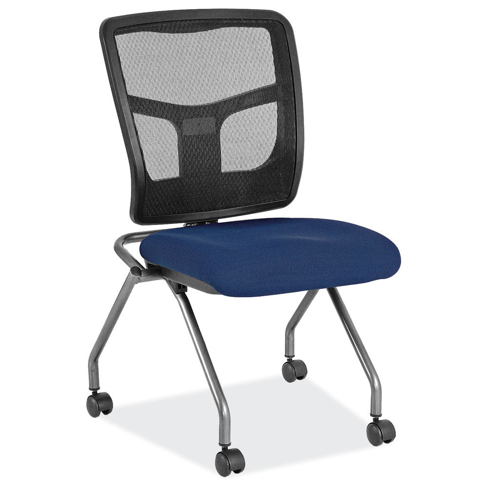 OfficeSource CoolMesh Collection Armless Nesting Chair with Titanium Gray Frame - Fabric - Celestial Blue Fabric