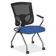 OfficeSource CoolMesh Pro Mesh Back Nesting Chair with Upholstered Seat and Titanium Frame - Celestial Blue Fabric