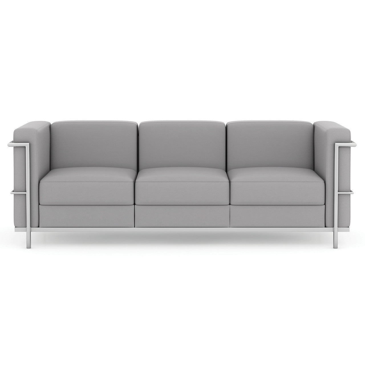 OfficeSource Madison Sofa with Chrome Frame - Light Gray PU Leather