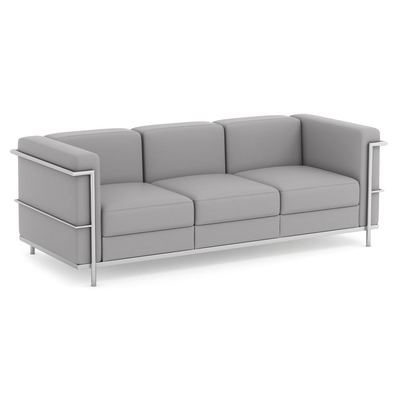OfficeSource Madison Sofa with Chrome Frame - Light Gray PU Leather