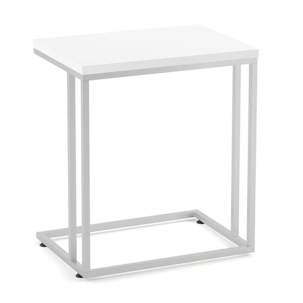 OfficeSource OS Reception Tables Laminate Side C Table with Silver Base - White