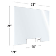 24X36 Clear Acrylic Screen W/ 15Wx3H Cutout For Use With Variant Brackets
