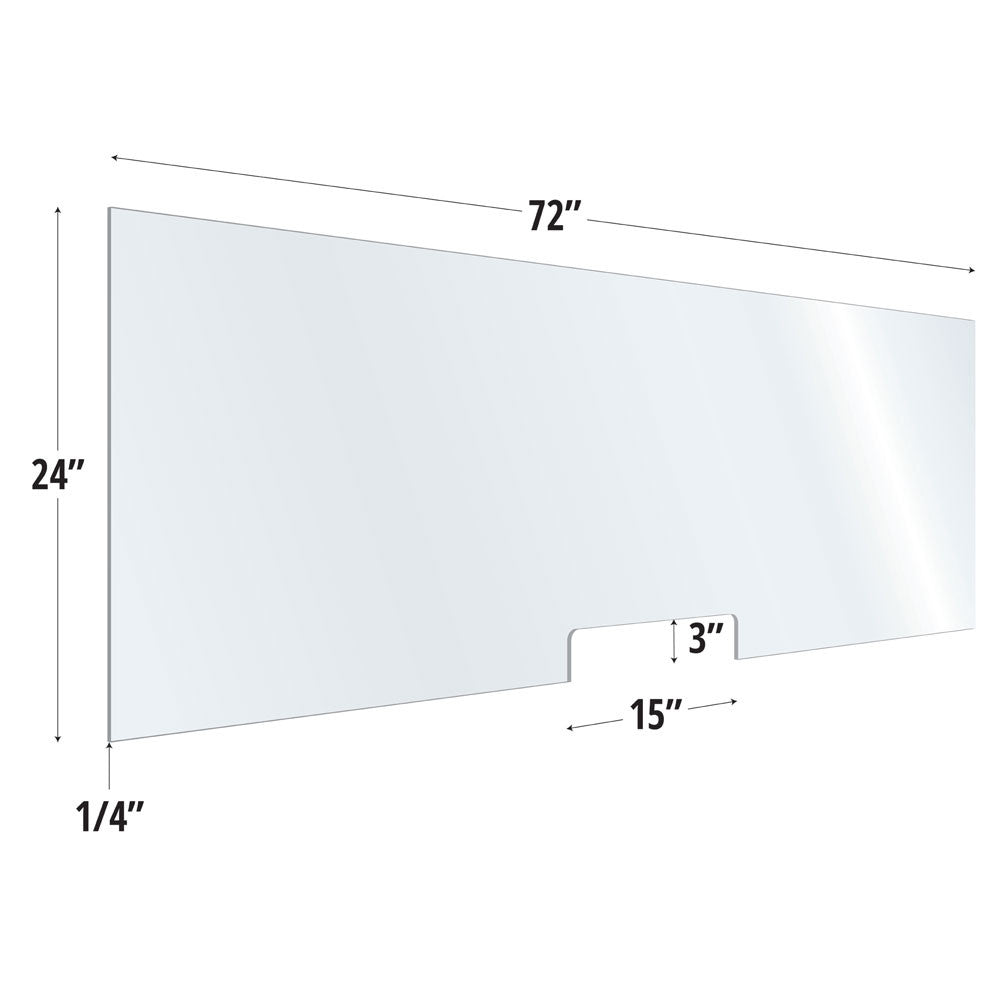 24X72 Clear Acrylic Screen W/ 15Wx3H Cutout For Use With Variant Brackets