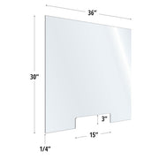 30X36 Clear Acrylic Screen W/ 15Wx3H Cutout For Use With Variant Brackets