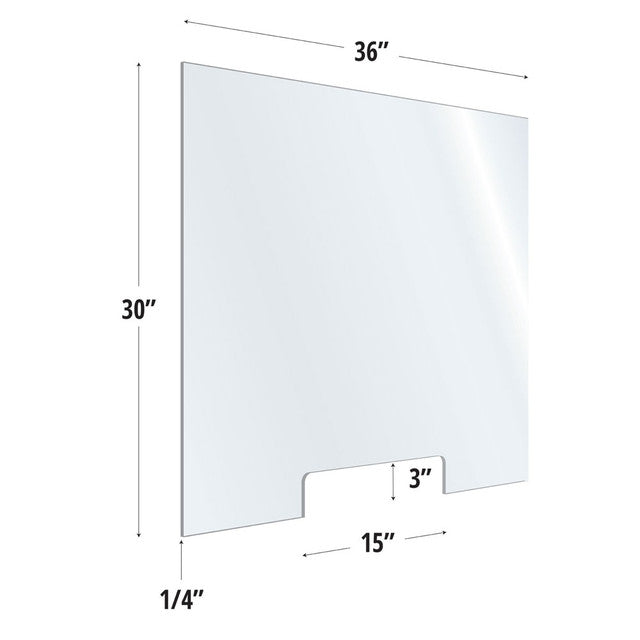 30X36 Clear Acrylic Screen W/ 15Wx3H Cutout For Use With Variant Brackets