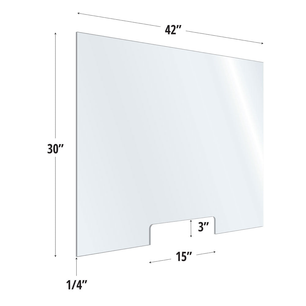 30X42 Clear Acrylic Screen W/ 15Wx3H  Cutout For Use With Variant Brackets