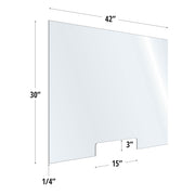 30X42 Clear Acrylic Screen W/ 15Wx3H  Cutout For Use With Variant Brackets