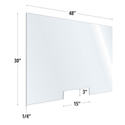 30X48 Clear Acrylic Screen W/ 15Wx3H Cutout For Use With Variant Brackets
