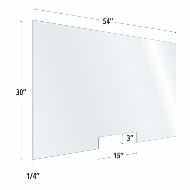 30X54 Clear Acrylic Screen W/ 15Wx3H Cutout For Use With Variant Brackets