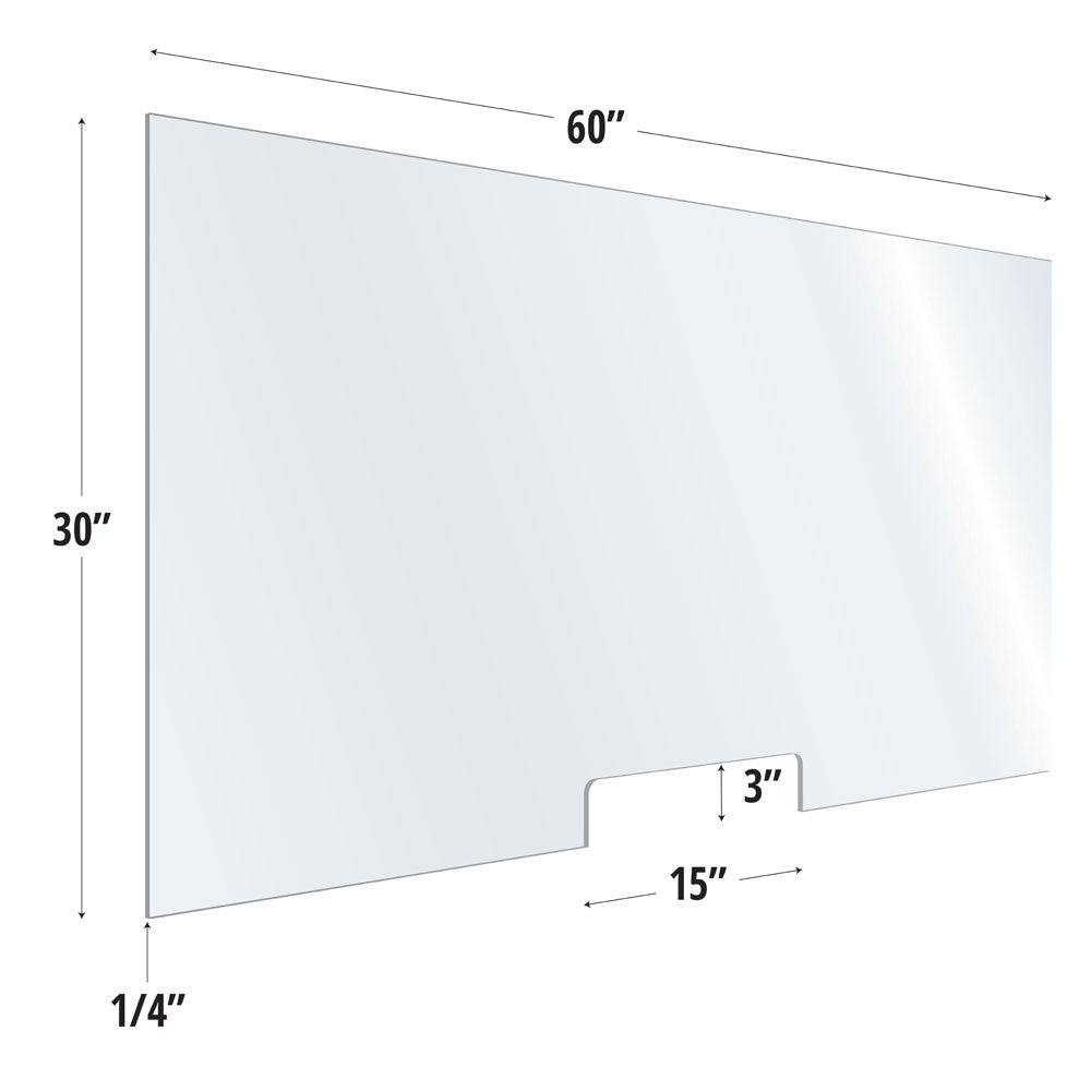 30X60 Clear Acrylic Screen W/ 15Wx3H Cutout For Use With Variant Brackets
