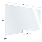 30X60 Clear Acrylic Screen W/ 15Wx3H Cutout For Use With Variant Brackets