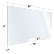 30X66 Clear Acrylic Screen W/ 15Wx3H Cutout For Use With Variant Brackets