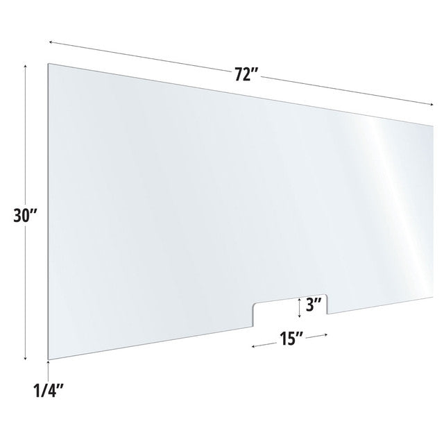 30X72 Clear Acrylic Screen W/ 15Wx3H Cutout For Use With Variant Brackets