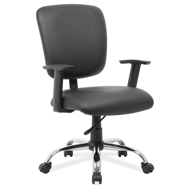 OfficeSource Task Force Mid Back Task Chair with Chrome Base - Black Antimicrobial Vinyl
