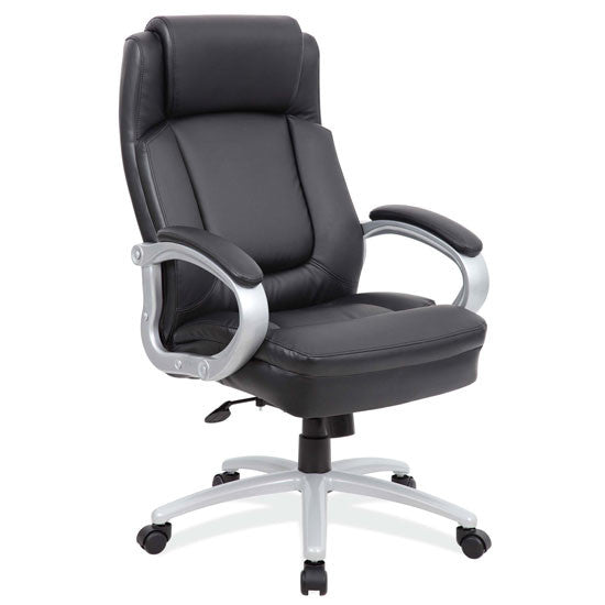 OfficeSource Big & Tall Executive Chair with Silver Heavy Duty Metal Base - Black Bonded Leather