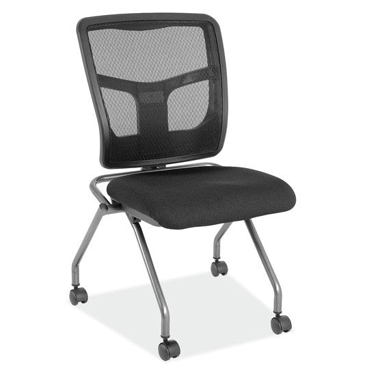 OfficeSource CoolMesh Collection Armless Nesting Chair with Titanium Gray Frame - Fabric - Black Fabric