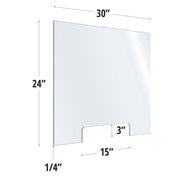 24X30 Clear Acrylic Screen W/ 15Wx3H Cutout For Use With Variant Brackets
