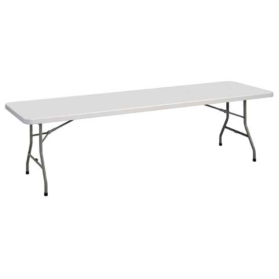 OfficeSource  Rectangular Plastic Blow-Molded Folding Table 96'W x 30'D - Gray with Charcoal Legs