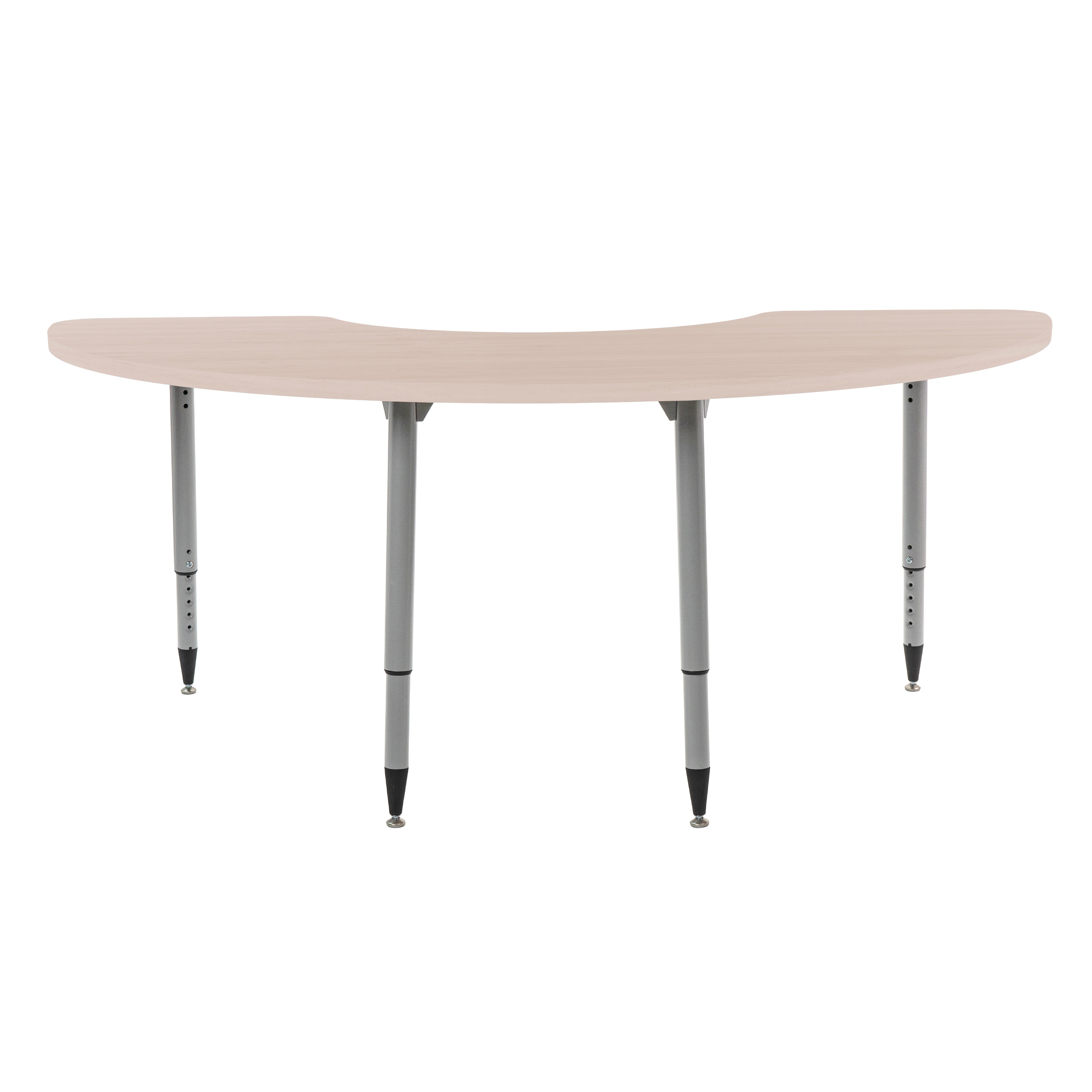 Adapte 36" x 72" Half Moon Woodgrain Activity Table with Adjustable Tapered Legs - Asian Sand/Silver