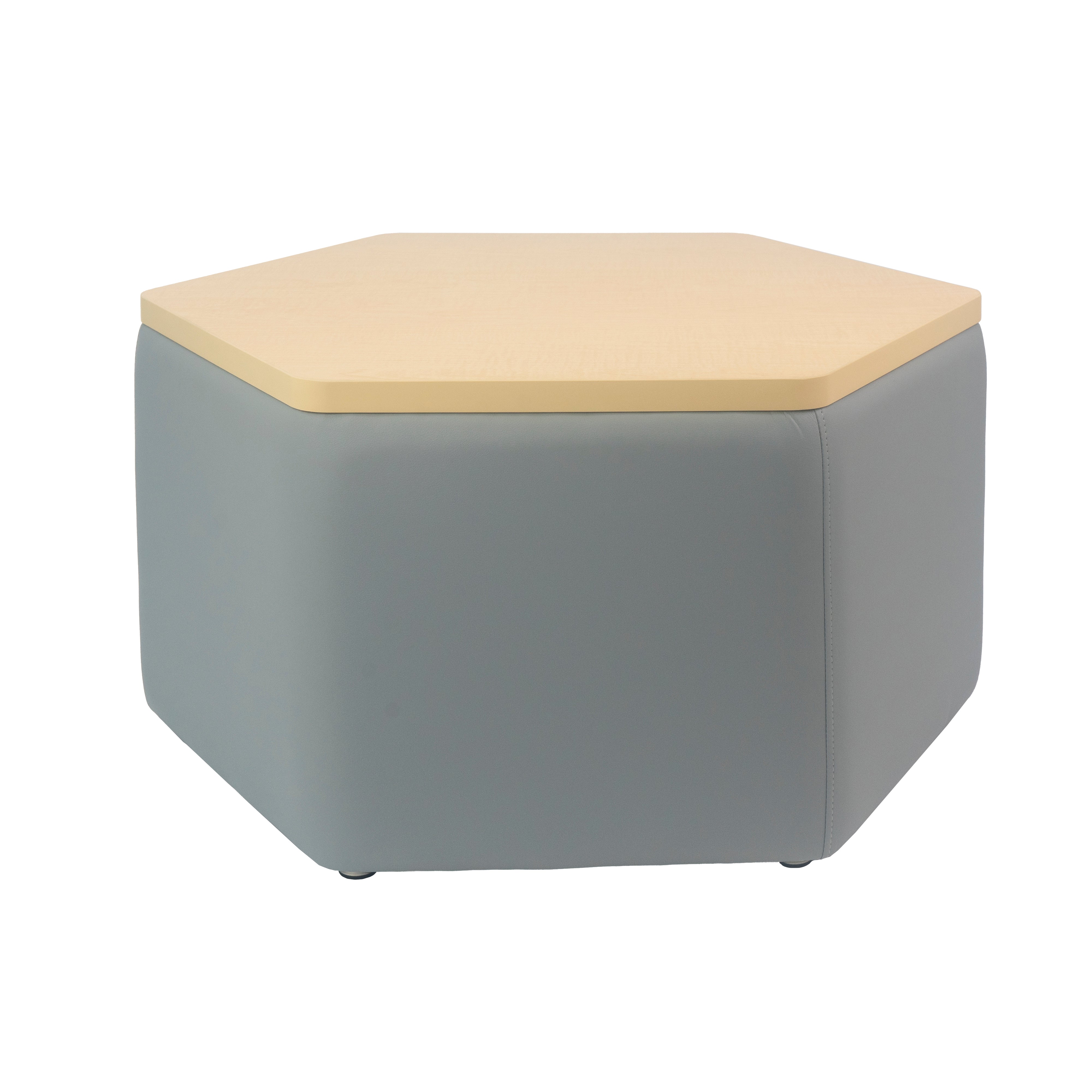 Pro Series Upholstered Hexagon Ottoman Table 18" Height - Gray/Maple