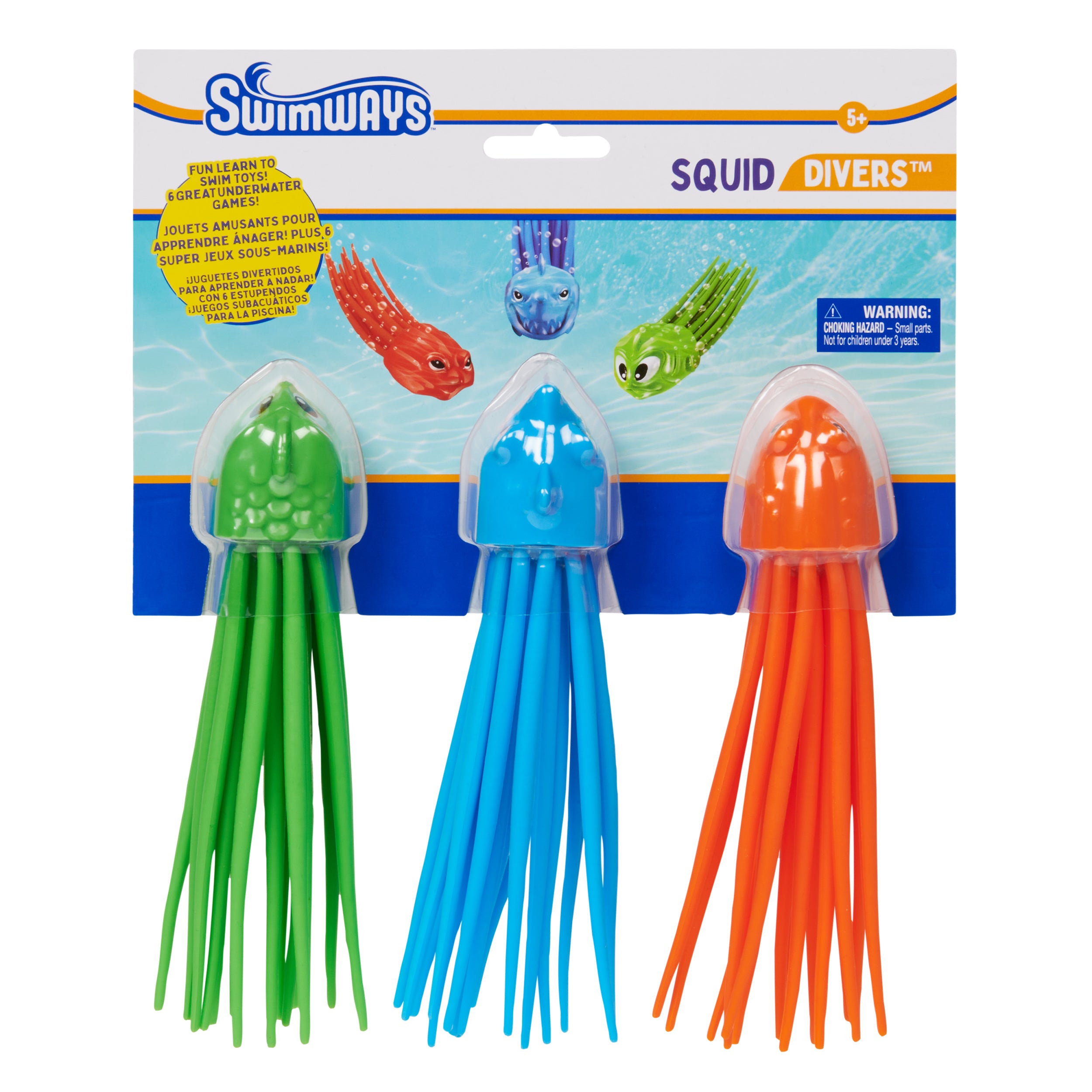 SwimWays SquiDivers Kids Pool Diving Toys, 3 Pack, Bath Toys & Pool Party Supplies for Kids Ages 5 and Up