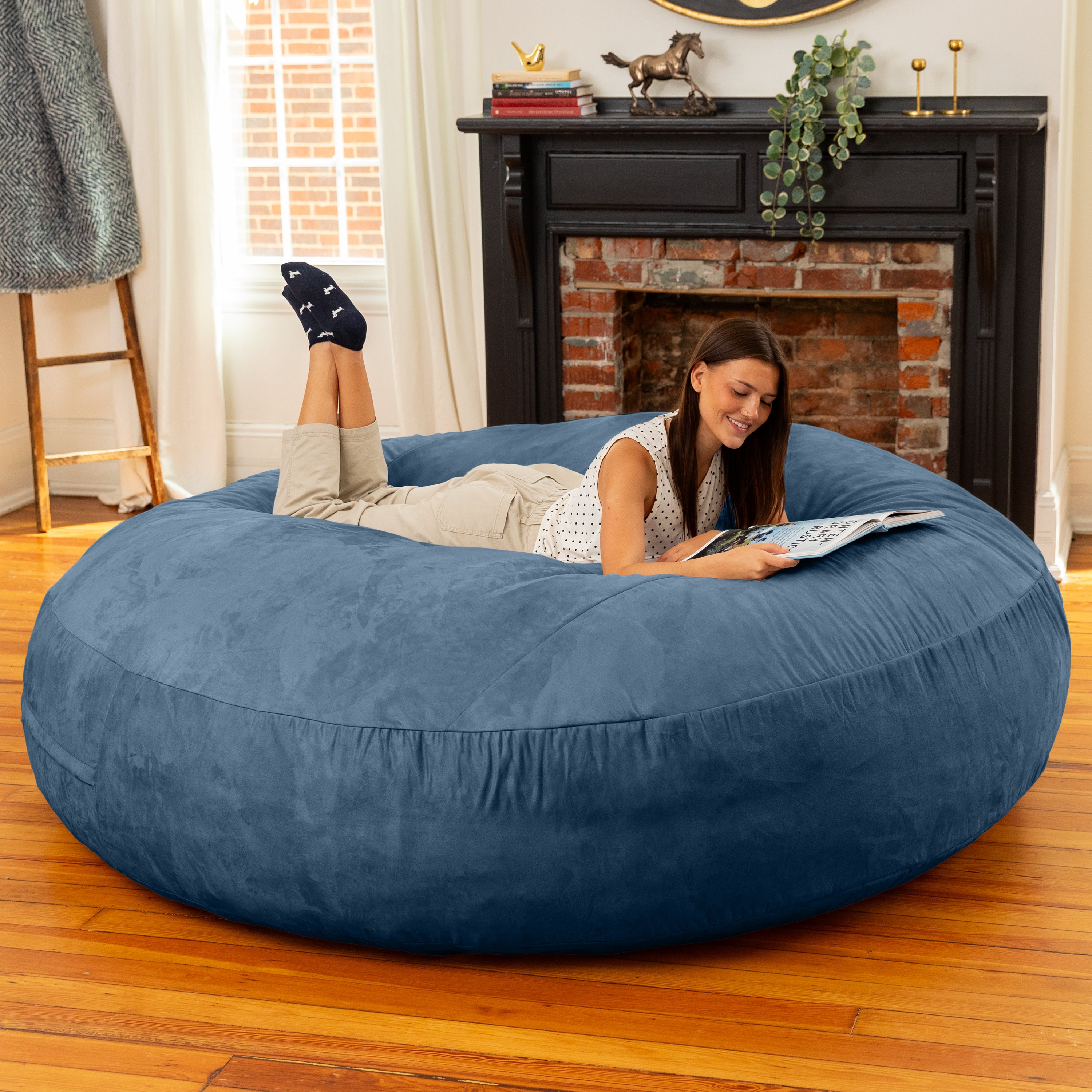 Jaxx 6 Foot Cocoon - 2-in-1 Convertible Bean Bag Bed & Large Bean Bag Chair for Adults,  Navy