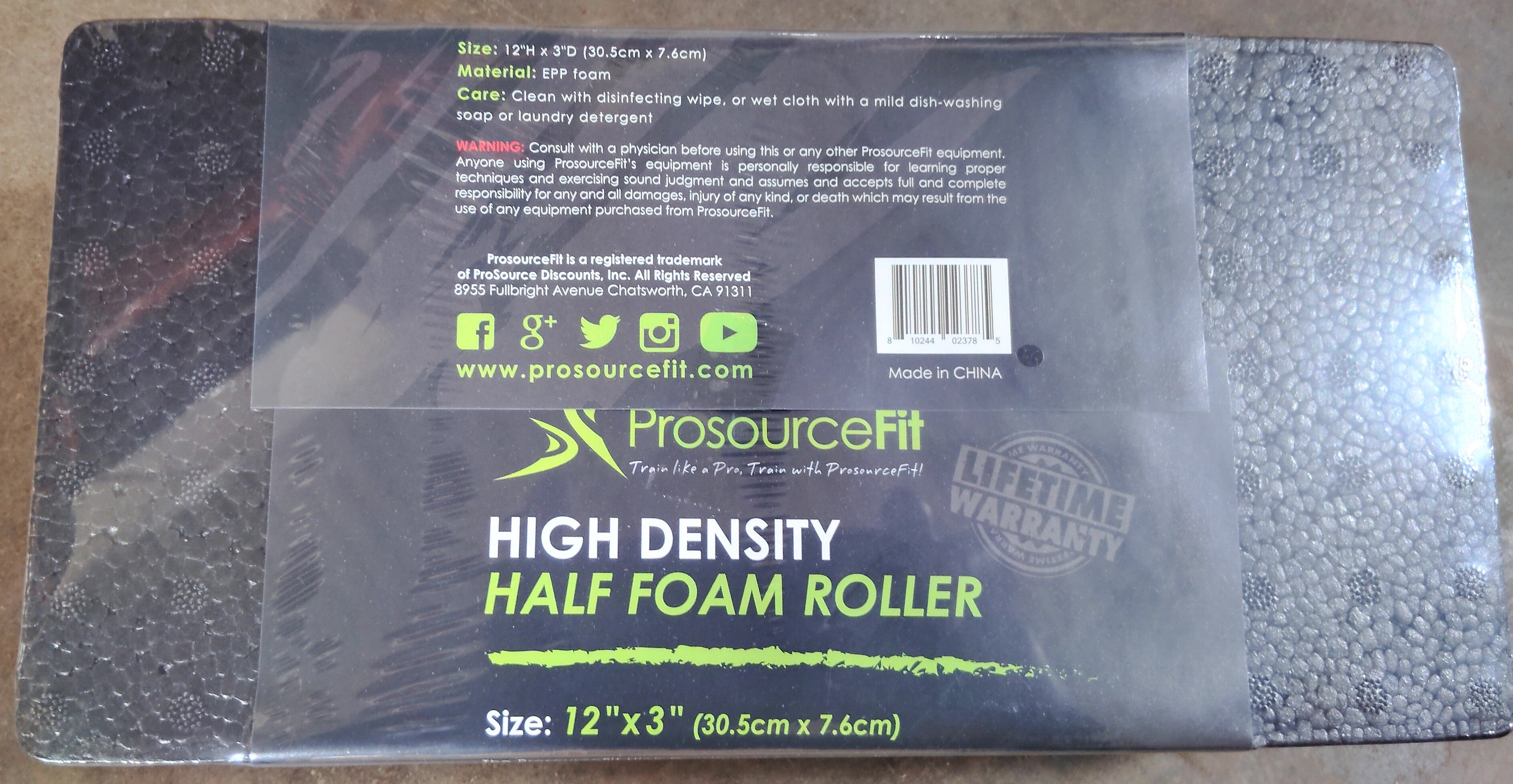 High Density Half Round Foam Roller 12x3-in, Black