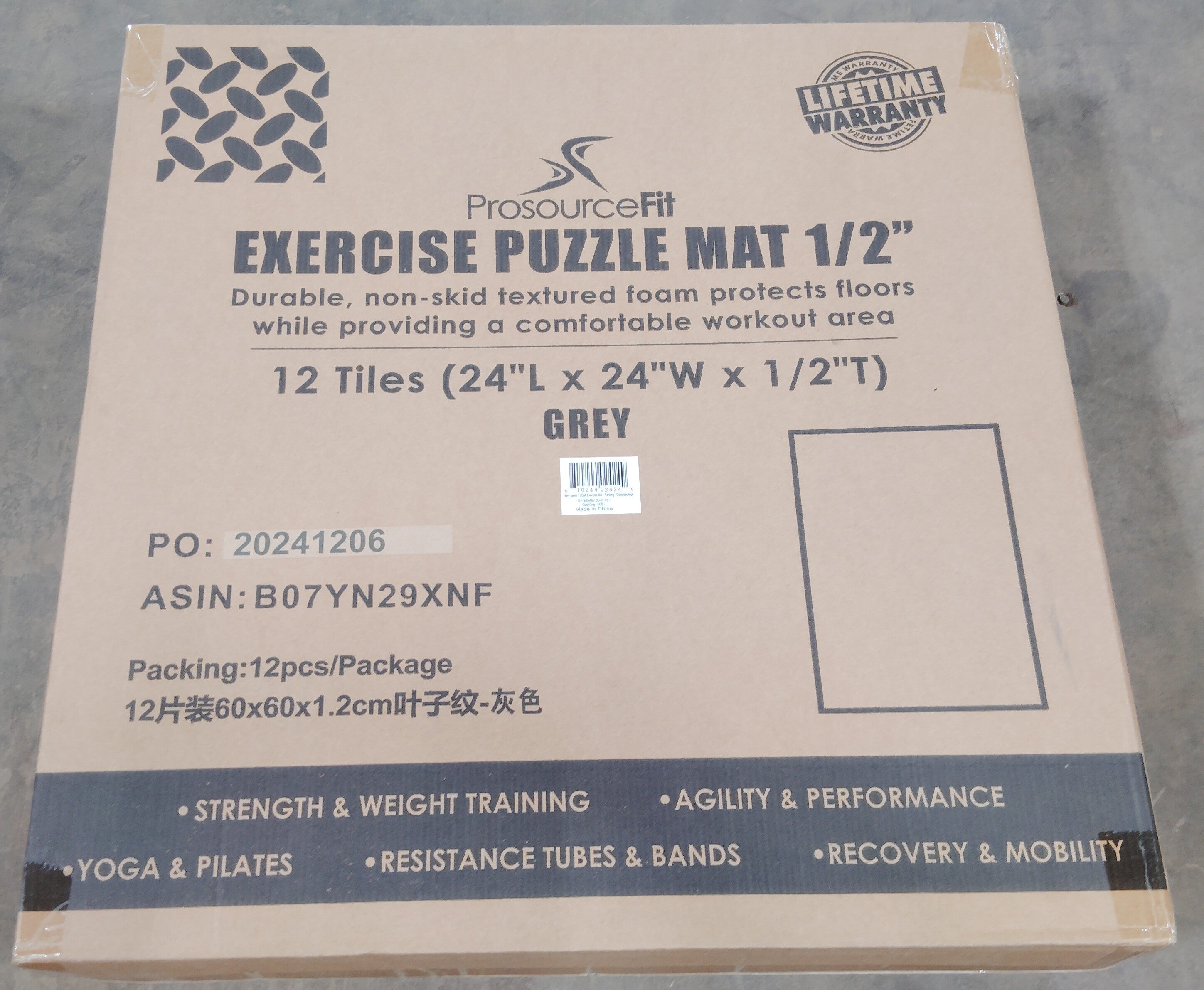 Exercise Puzzle Mat 1/2-in, Grey, 48 Sq Ft - 12 Tiles