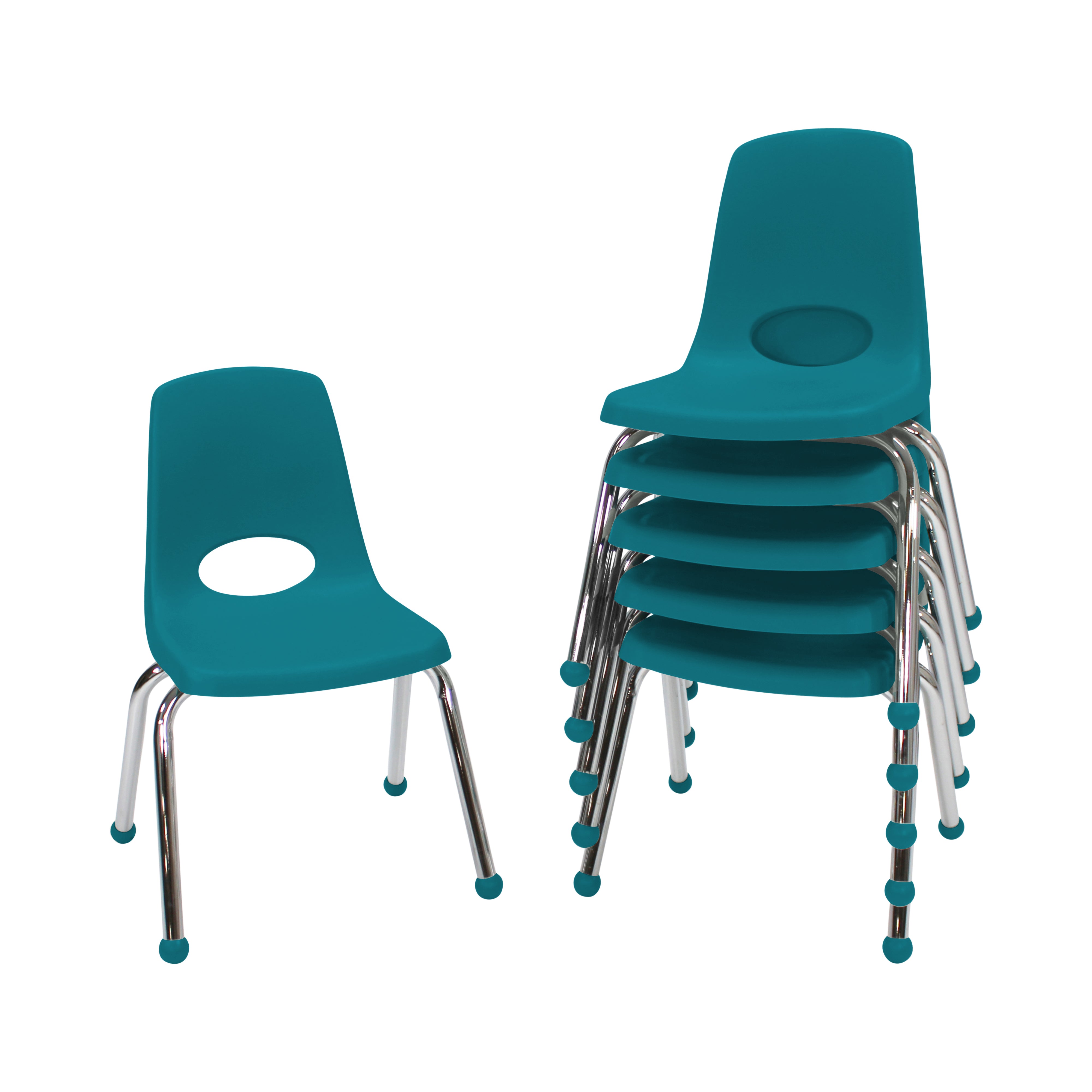 14" Stack Chair with Ball Glides, 6-Piece - Teal