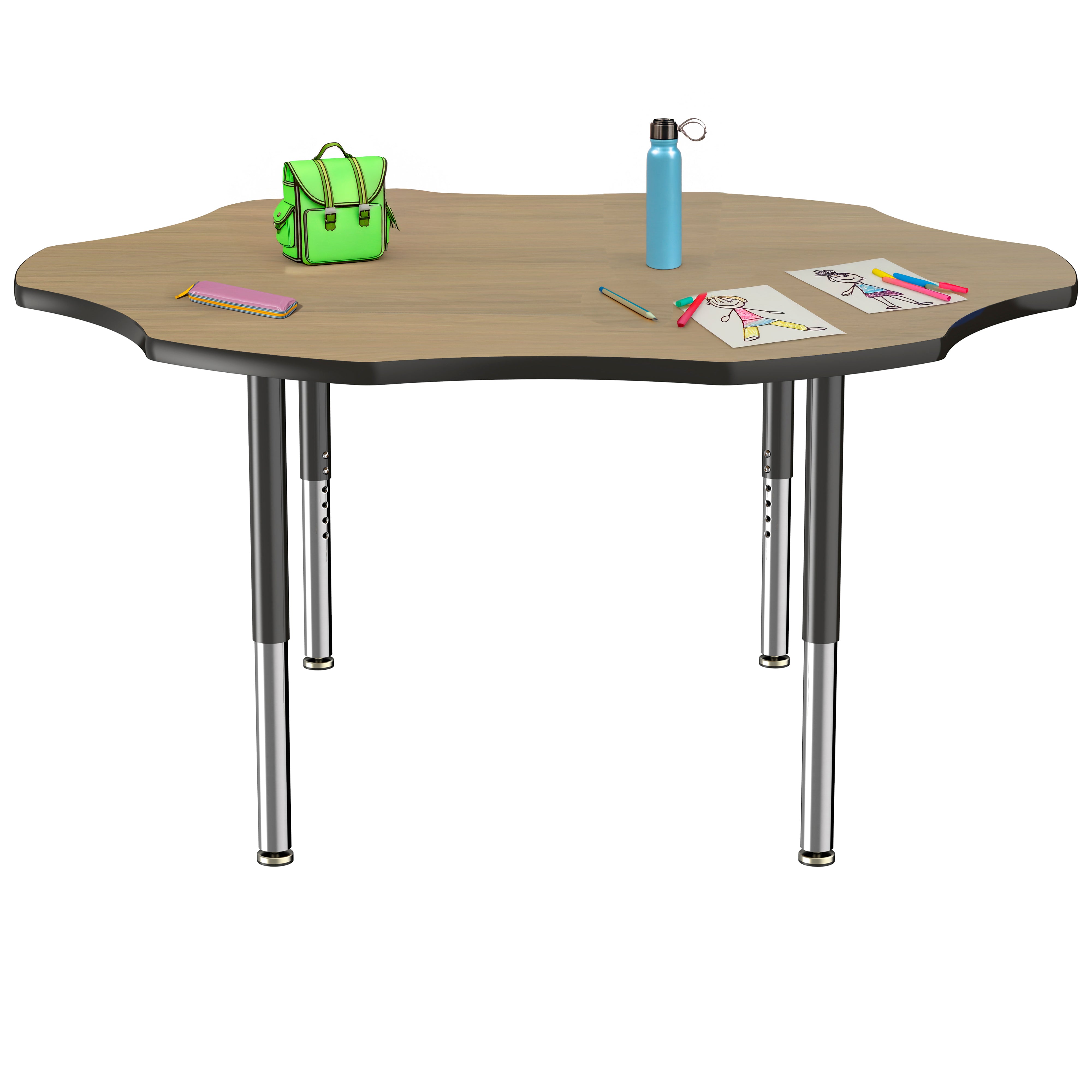 60" x 60" Flower T-Molding Activity Table with Adjustable Super Legs - Pasadena Oak/Black
