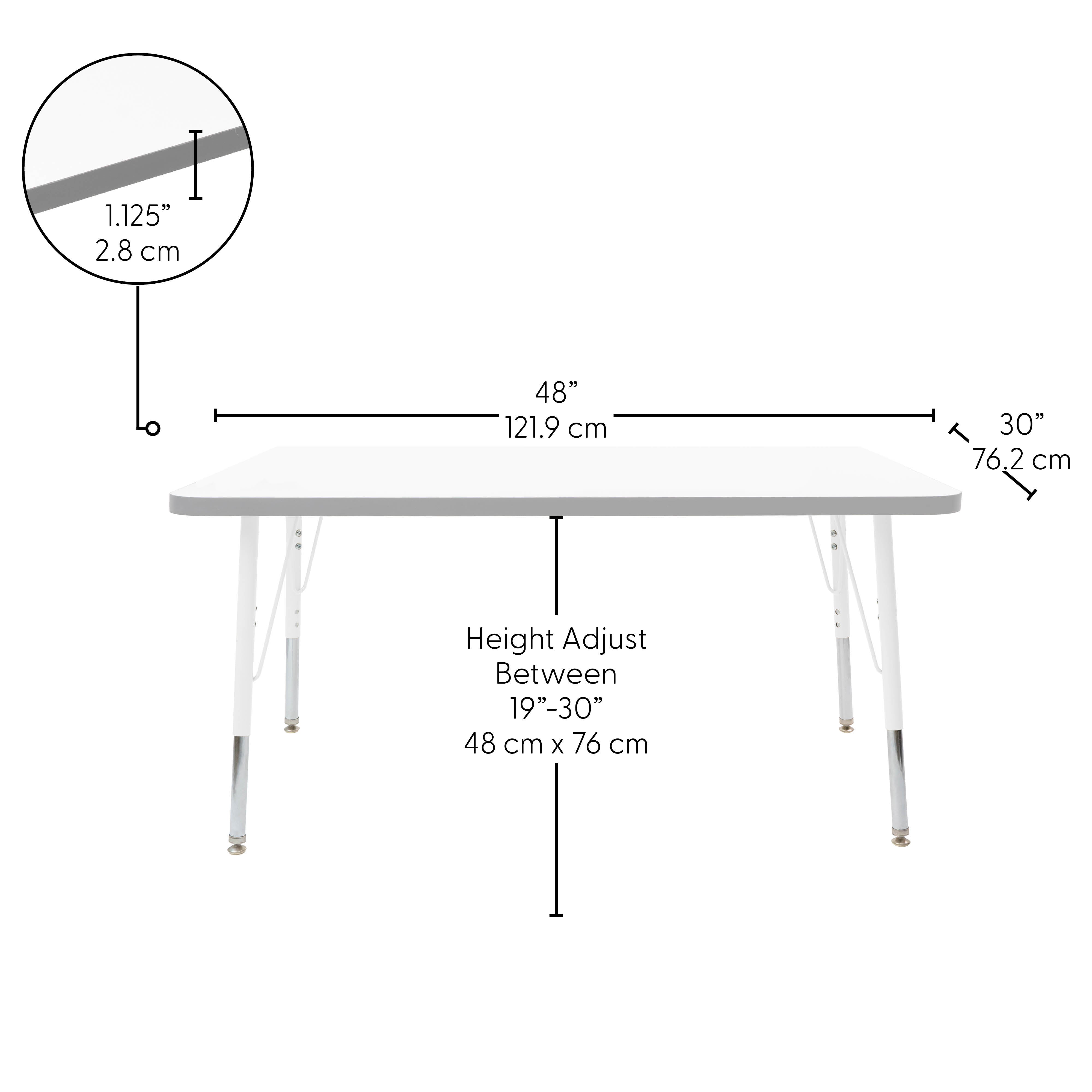 30" x 48" Rectangle Thermofused Activity Table with Adjustable Standard Swivel Glide Legs - White/North Sea/White