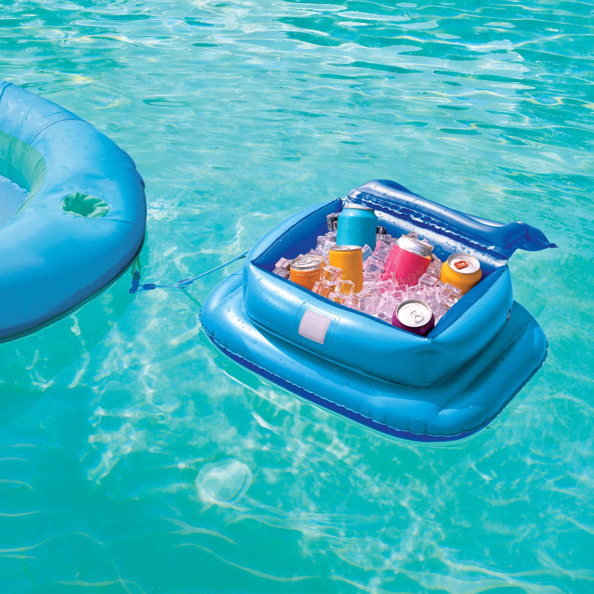 Swimways Linking Floating Cooler, Inflatable Pool Accessories with 12 Can Capacity & 2' Tether, Pool Party Supplies for Adults Aged 15 & Up, Blue
