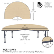 48" x 72" Kidney T-Molding Activity Table with Adjustable Chunky Legs - Maple/Navy