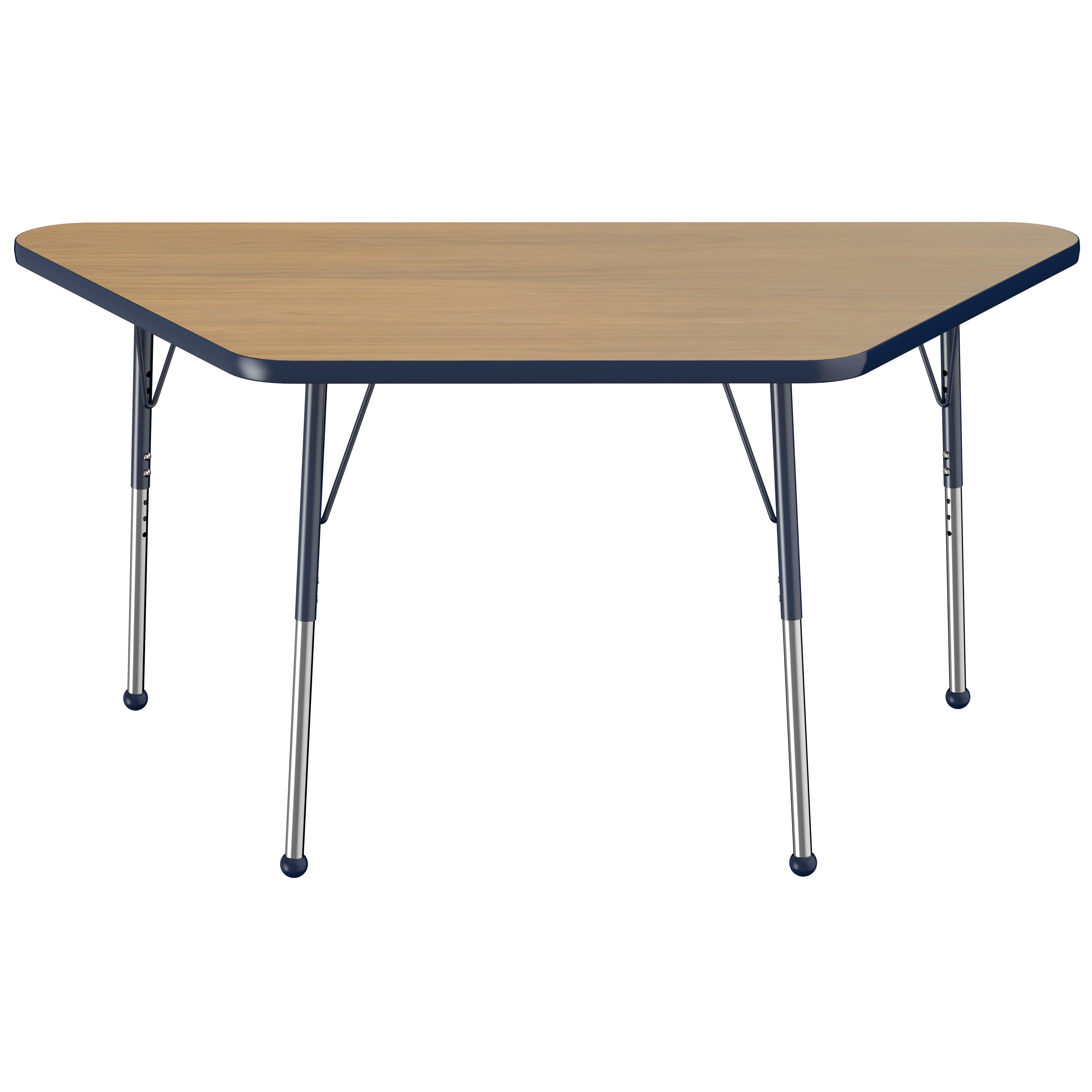 30" x 60" Trapezoid T-Molding Activity Table with Adjustable Standard Ball Glide Legs - Pasadena Oak/Navy