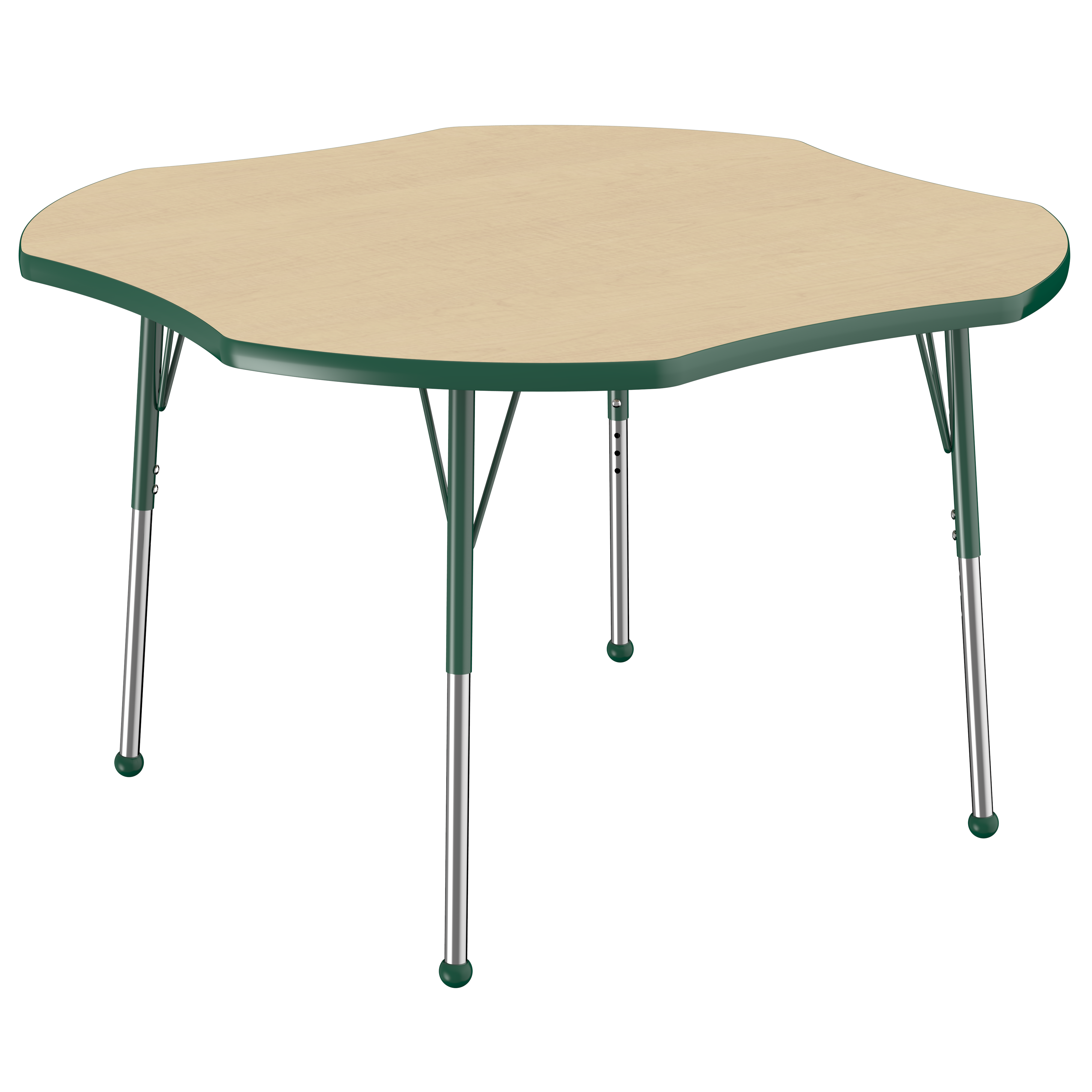 48" x 48" Clover T-Molding Activity Table with Adjustable Standard Ball Glide Legs - Maple/Green