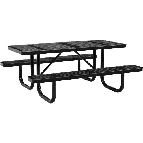 Perforated Punched Steel Portable Picnic Table, Rectangular, 96inch (Black)