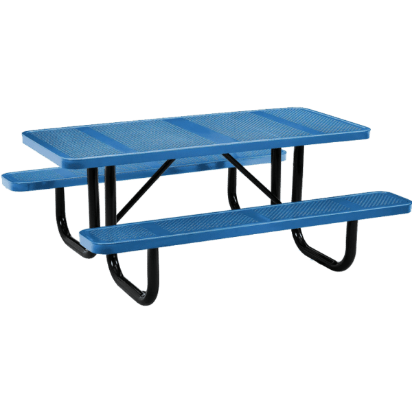Perforated Punched Steel Portable Picnic Table, Rectangular, 96inch (Blue)